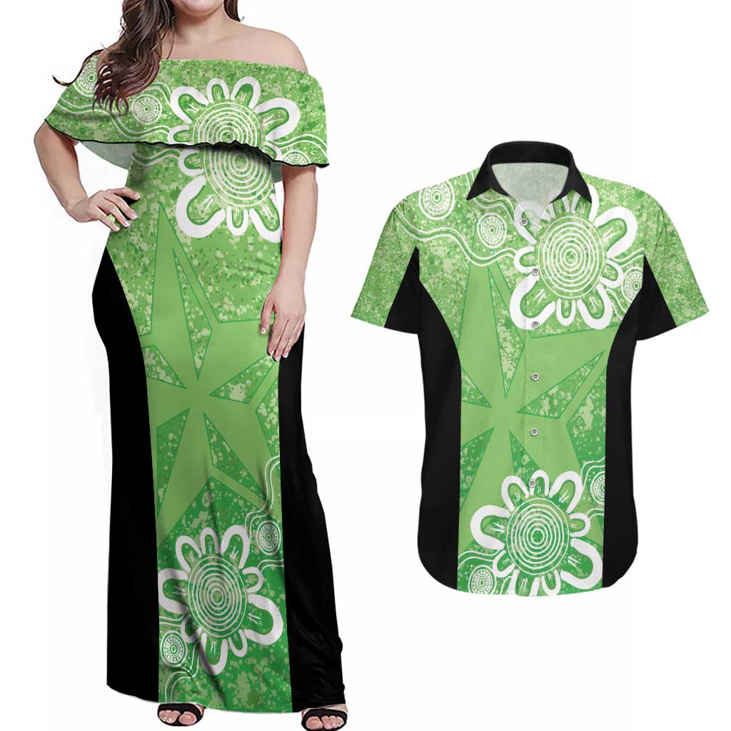 Australian Stars Cricket Custom Couples Matching Off Shoulder Maxi Dress and Hawaiian Shirt Minimalism Aboriginal