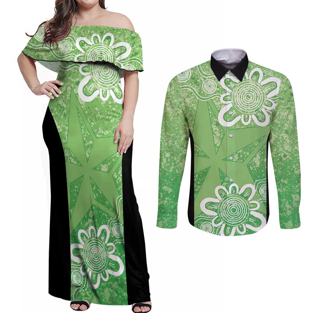 Australian Stars Cricket Custom Couples Matching Off Shoulder Maxi Dress and Long Sleeve Button Shirt Minimalism Aboriginal