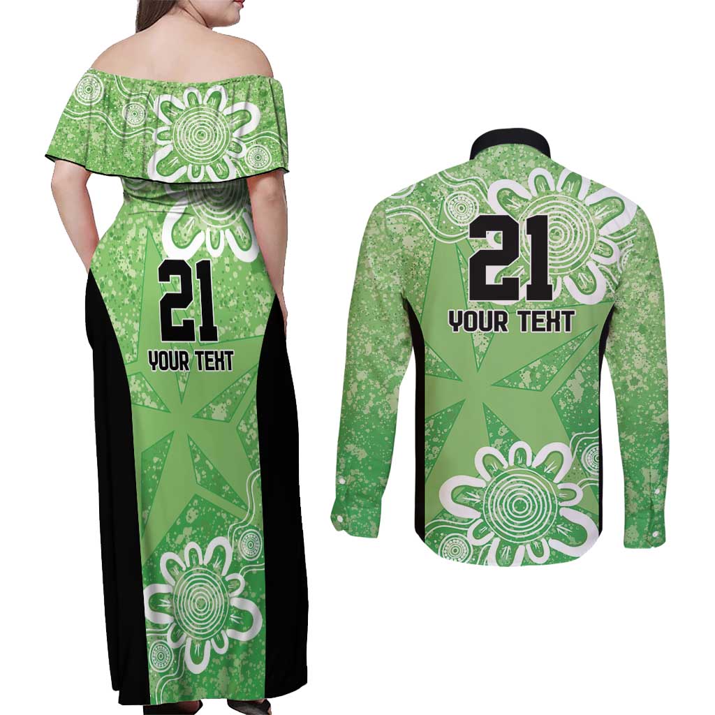 Australian Stars Cricket Custom Couples Matching Off Shoulder Maxi Dress and Long Sleeve Button Shirt Minimalism Aboriginal