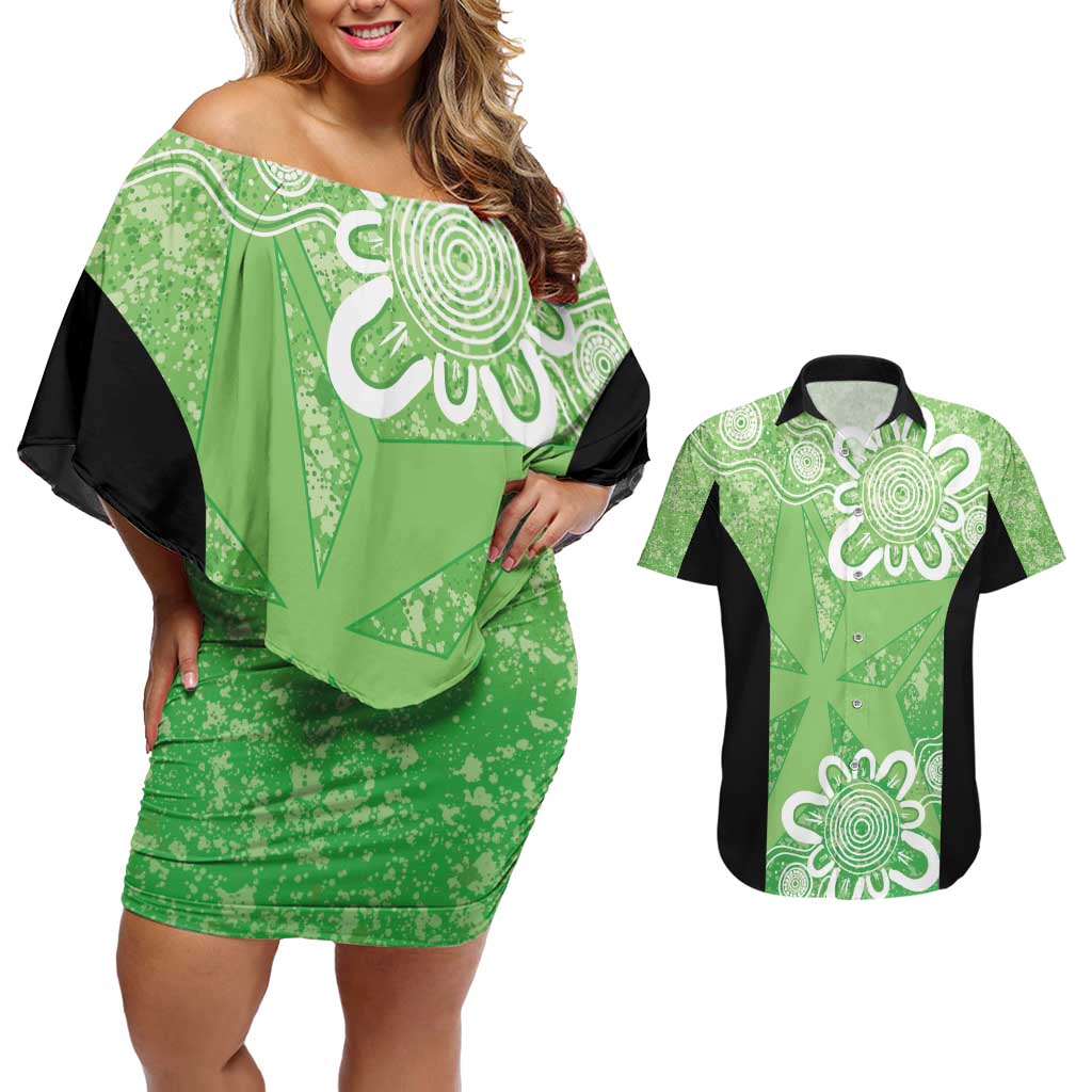 Australian Stars Cricket Custom Couples Matching Off Shoulder Short Dress and Hawaiian Shirt Minimalism Aboriginal