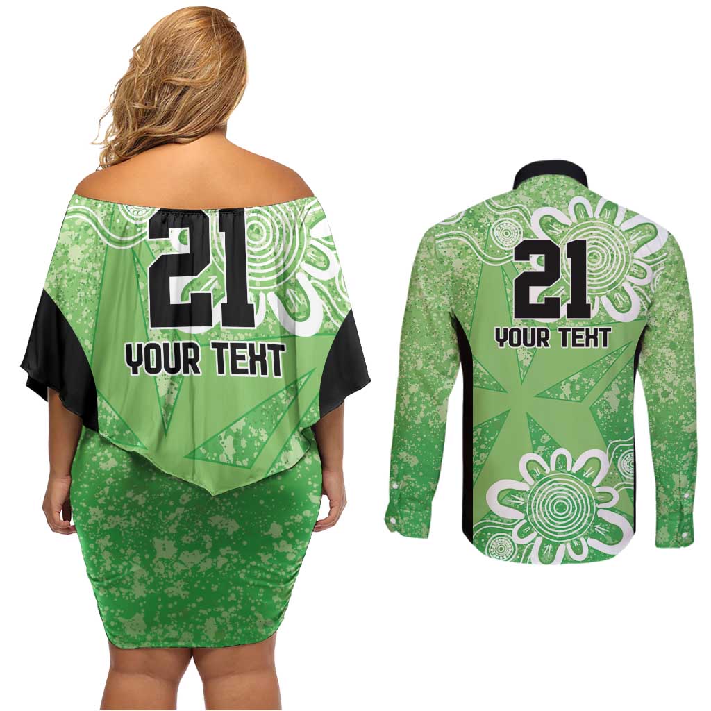 Australian Stars Cricket Custom Couples Matching Off Shoulder Short Dress and Long Sleeve Button Shirt Minimalism Aboriginal