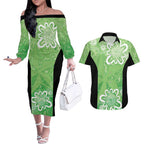 Australian Stars Cricket Custom Couples Matching Off The Shoulder Long Sleeve Dress and Hawaiian Shirt Minimalism Aboriginal