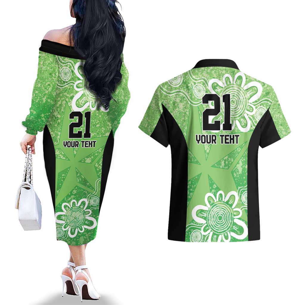 Australian Stars Cricket Custom Couples Matching Off The Shoulder Long Sleeve Dress and Hawaiian Shirt Minimalism Aboriginal