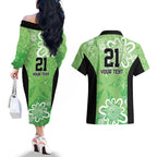 Australian Stars Cricket Custom Couples Matching Off The Shoulder Long Sleeve Dress and Hawaiian Shirt Minimalism Aboriginal