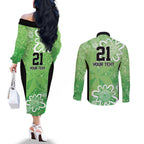 Australian Stars Cricket Custom Couples Matching Off The Shoulder Long Sleeve Dress and Long Sleeve Button Shirt Minimalism Aboriginal