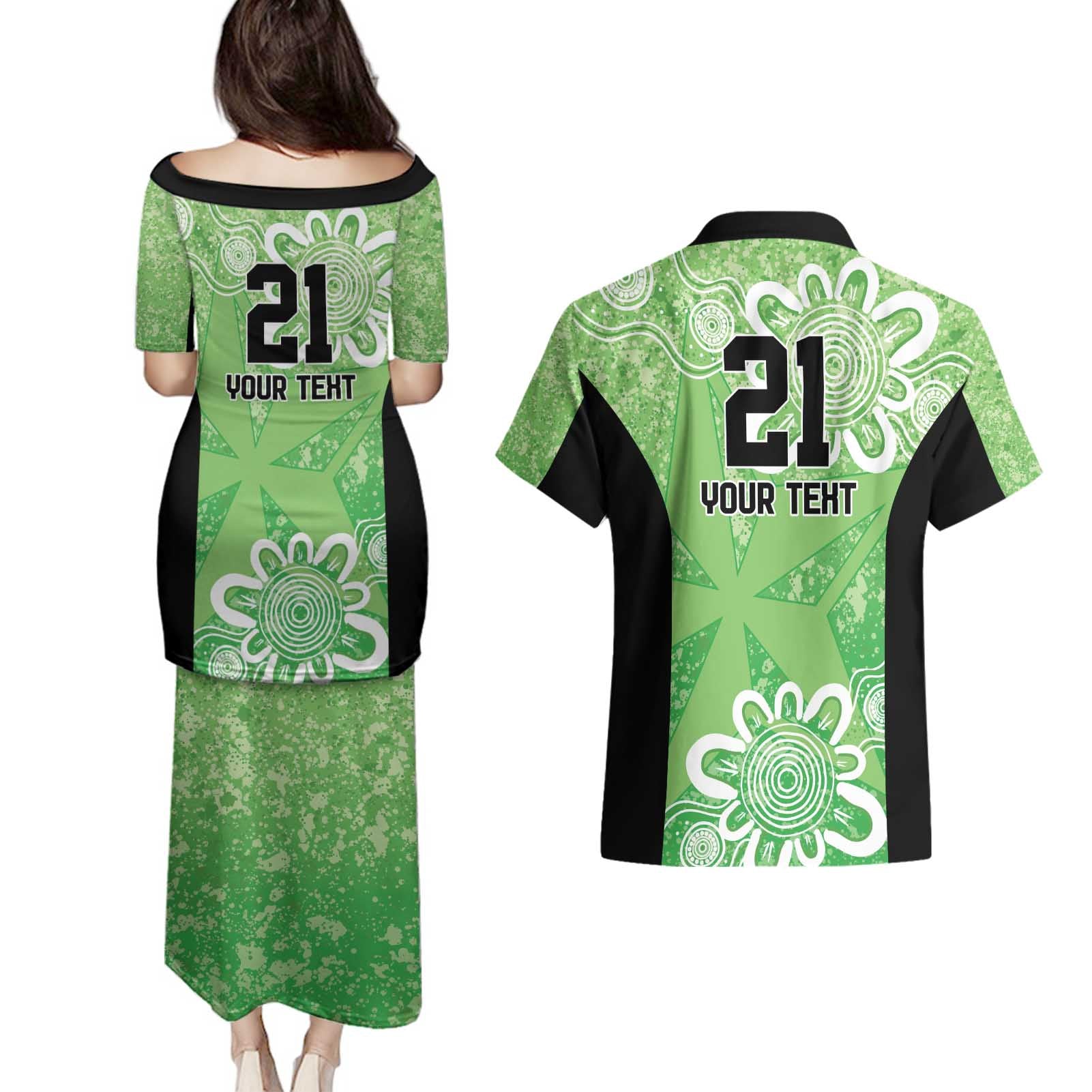 Australian Stars Cricket Custom Couples Matching Puletasi and Hawaiian Shirt Minimalism Aboriginal