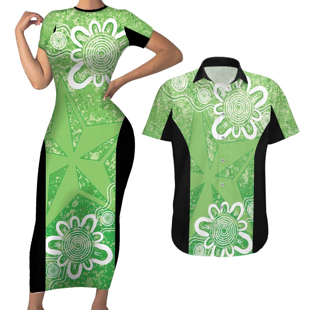 Australian Stars Cricket Custom Couples Matching Short Sleeve Bodycon Dress and Hawaiian Shirt Minimalism Aboriginal