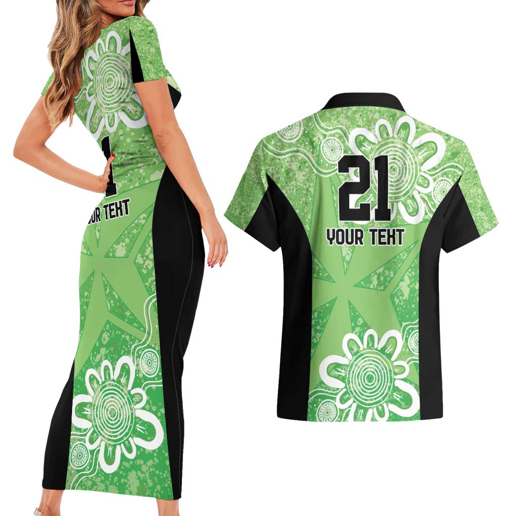 Australian Stars Cricket Custom Couples Matching Short Sleeve Bodycon Dress and Hawaiian Shirt Minimalism Aboriginal