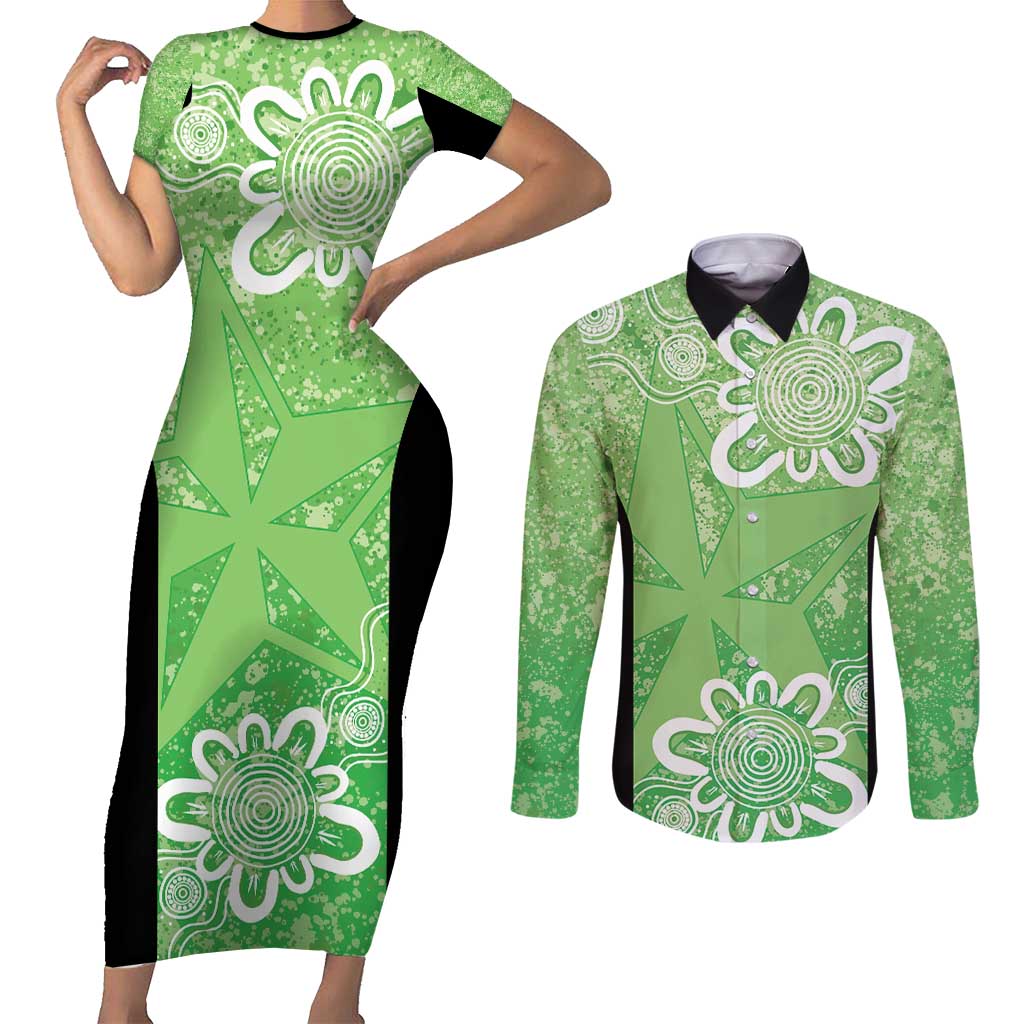 Australian Stars Cricket Custom Couples Matching Short Sleeve Bodycon Dress and Long Sleeve Button Shirt Minimalism Aboriginal