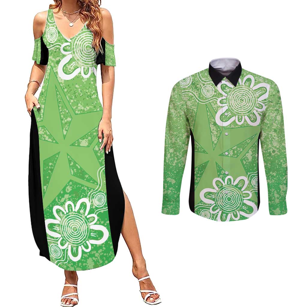 Australian Stars Cricket Custom Couples Matching Summer Maxi Dress and Long Sleeve Button Shirt Minimalism Aboriginal