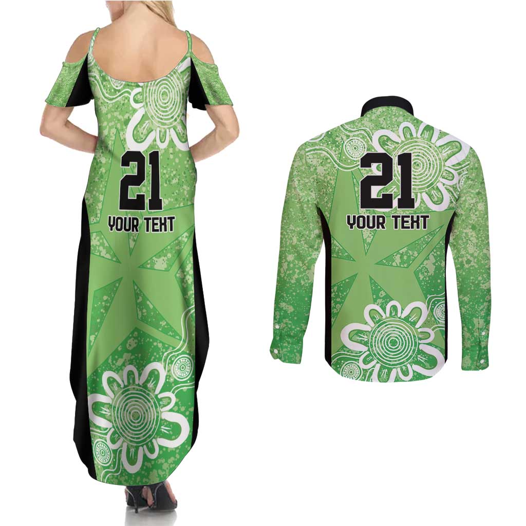 Australian Stars Cricket Custom Couples Matching Summer Maxi Dress and Long Sleeve Button Shirt Minimalism Aboriginal