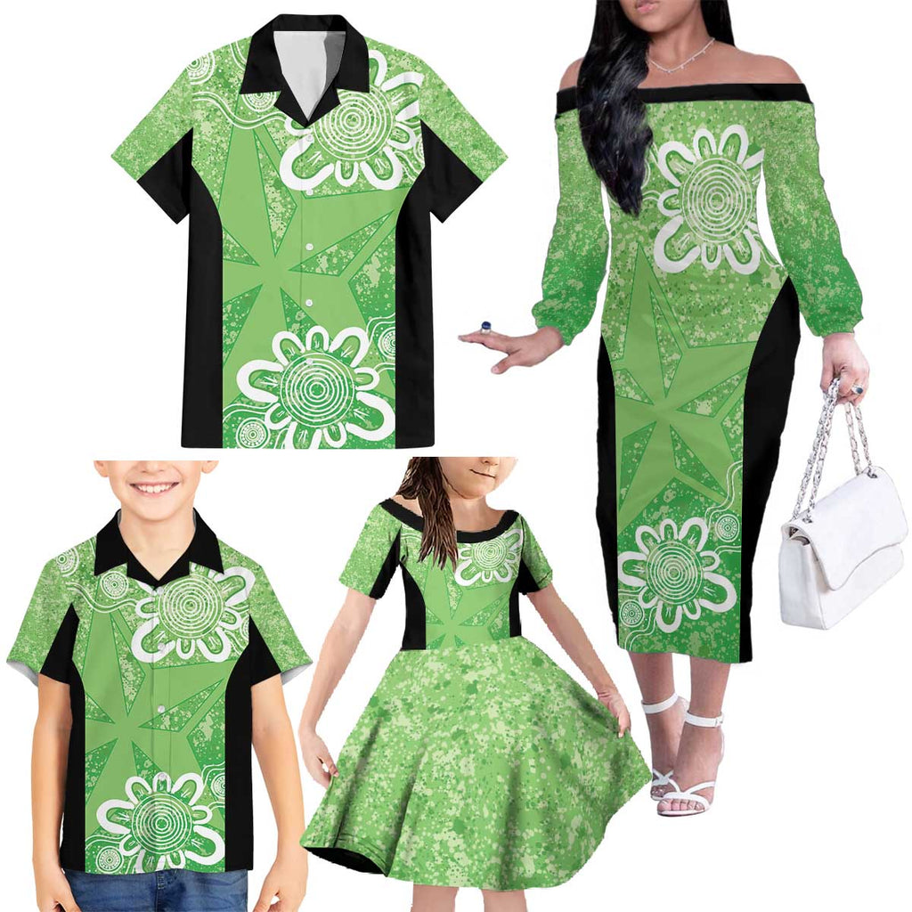 Australian Stars Cricket Custom Family Matching Off The Shoulder Long Sleeve Dress and Hawaiian Shirt Minimalism Aboriginal