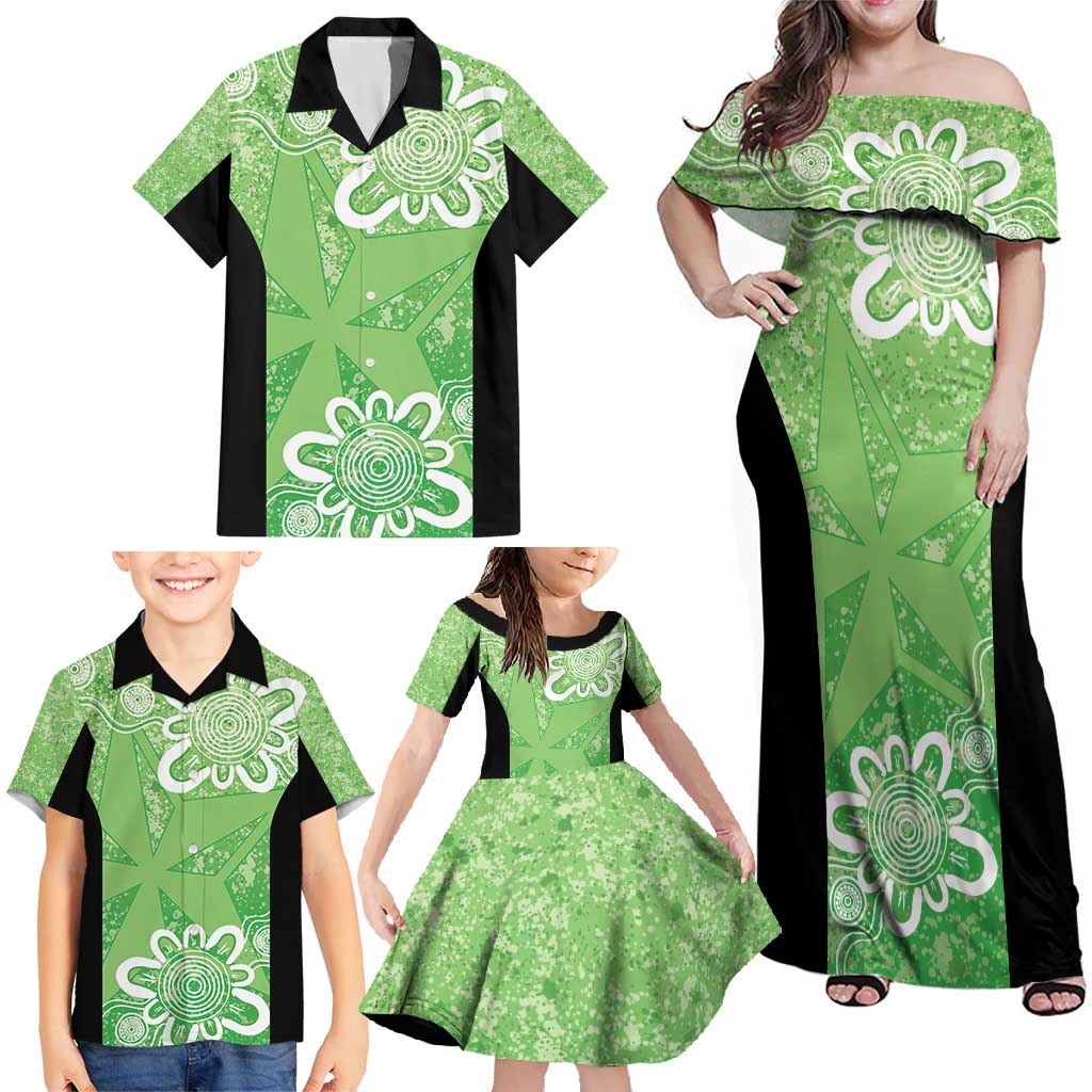 Australian Stars Cricket Custom Family Matching Off Shoulder Maxi Dress and Hawaiian Shirt Minimalism Aboriginal
