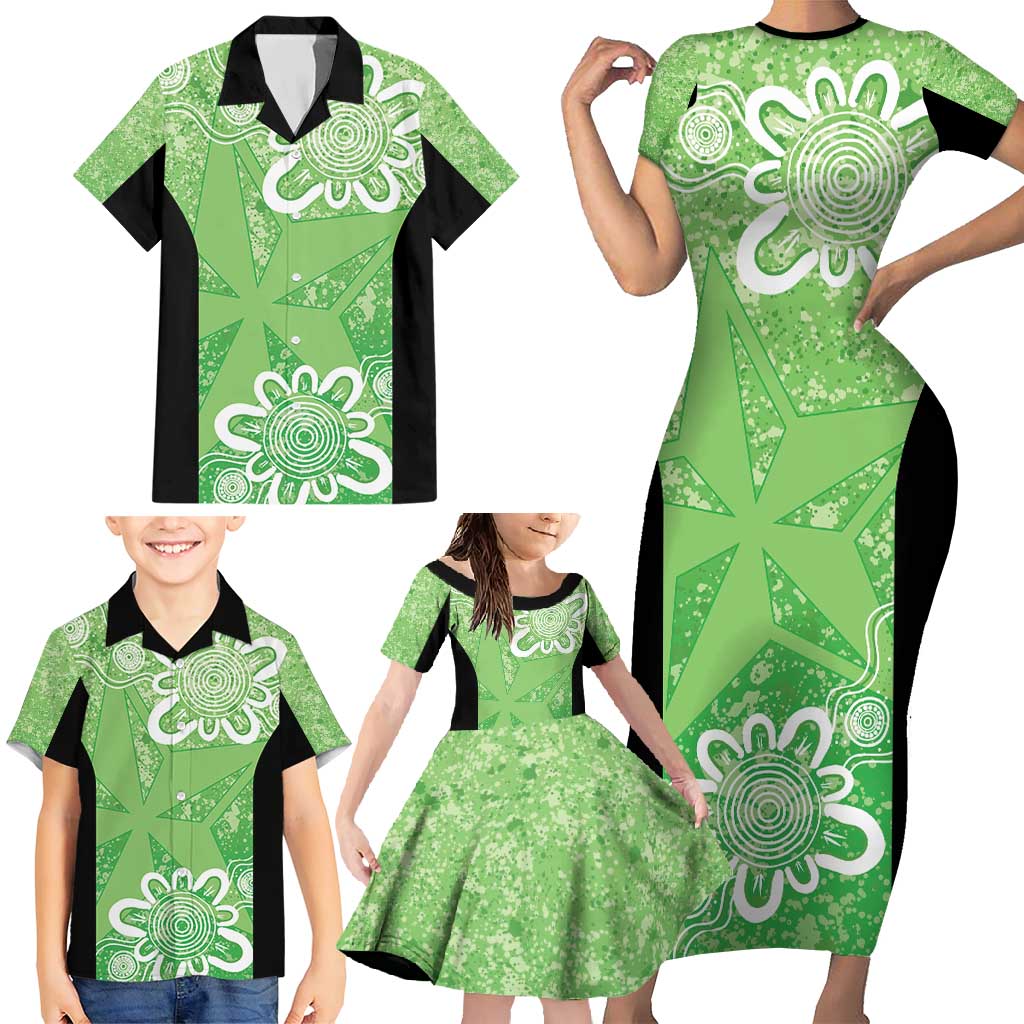 Australian Stars Cricket Custom Family Matching Short Sleeve Bodycon Dress and Hawaiian Shirt Minimalism Aboriginal
