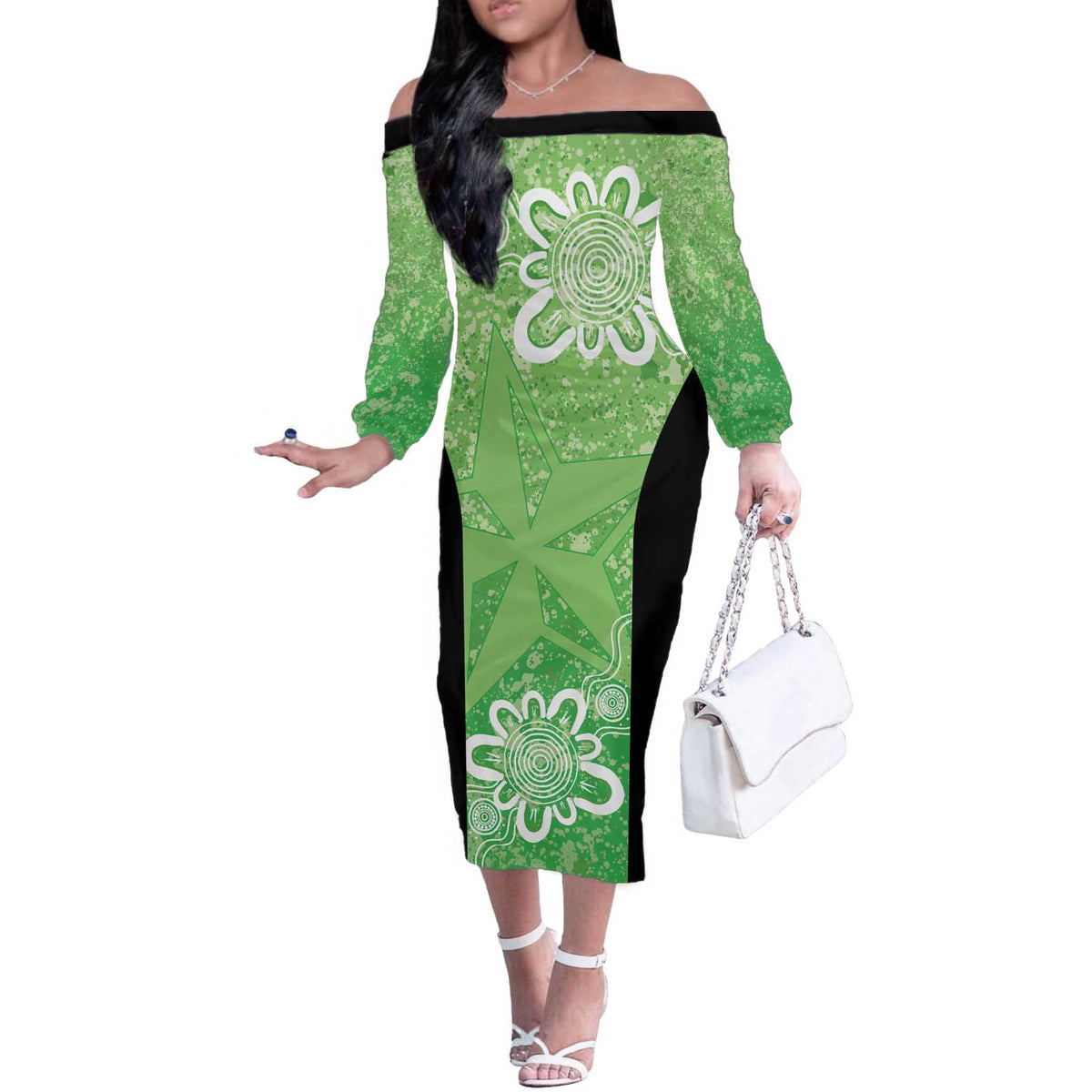 Australian Stars Cricket Custom Off The Shoulder Long Sleeve Dress Minimalism Aboriginal