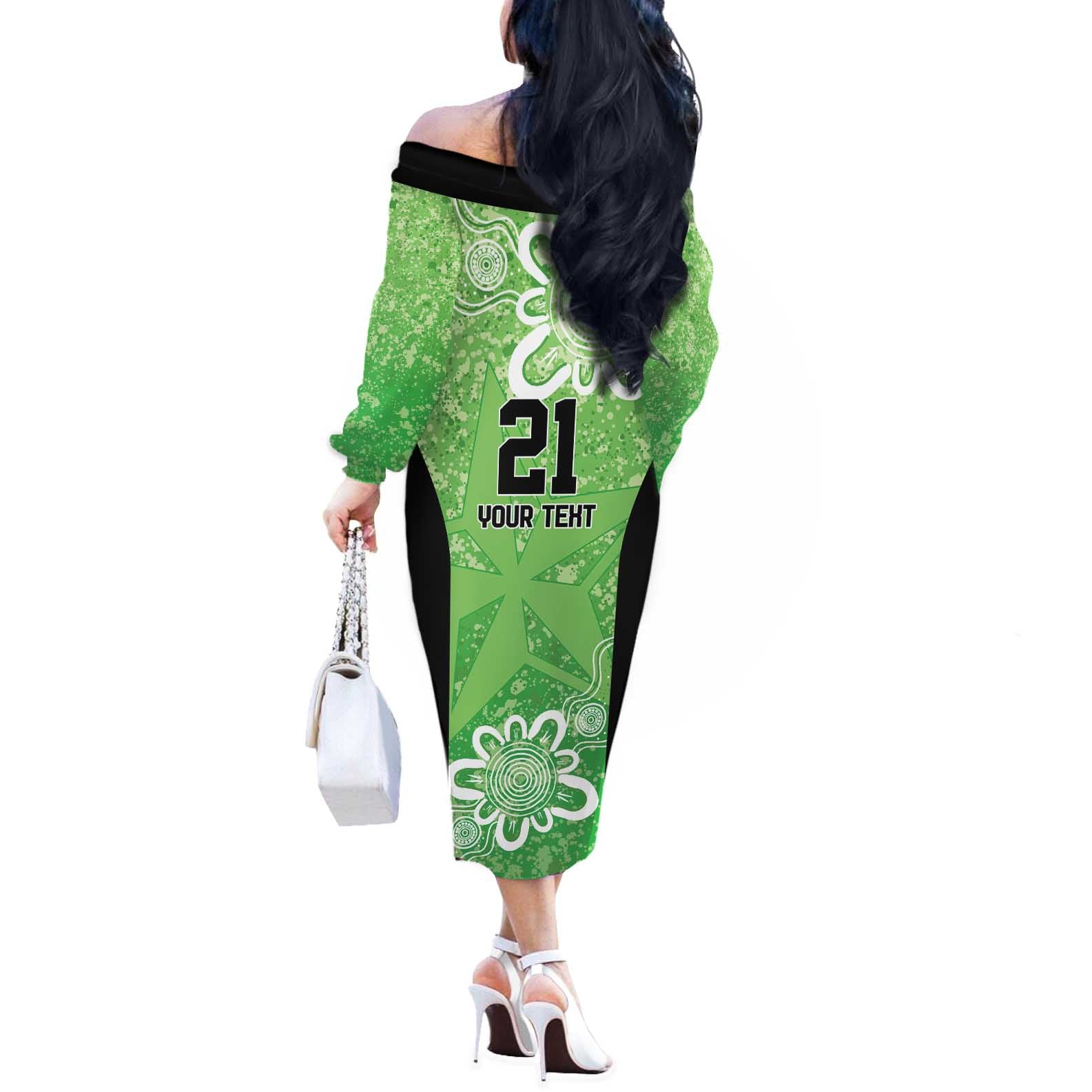 Australian Stars Cricket Custom Off The Shoulder Long Sleeve Dress Minimalism Aboriginal