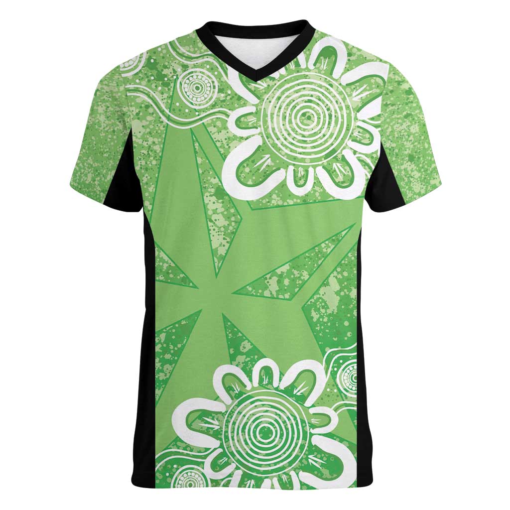 Australian Stars Cricket Custom Women V-Neck T-Shirt Minimalism Aboriginal