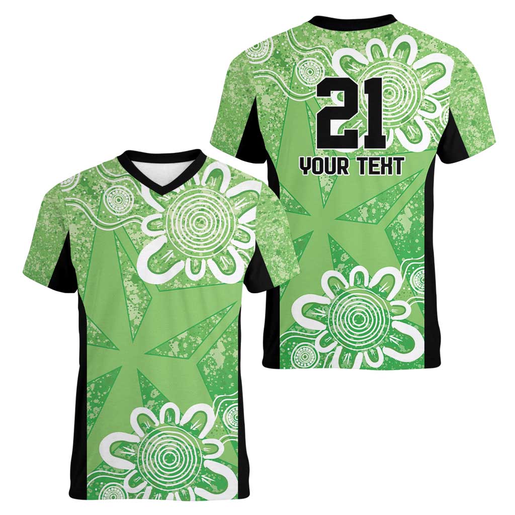 Australian Stars Cricket Custom Women V-Neck T-Shirt Minimalism Aboriginal