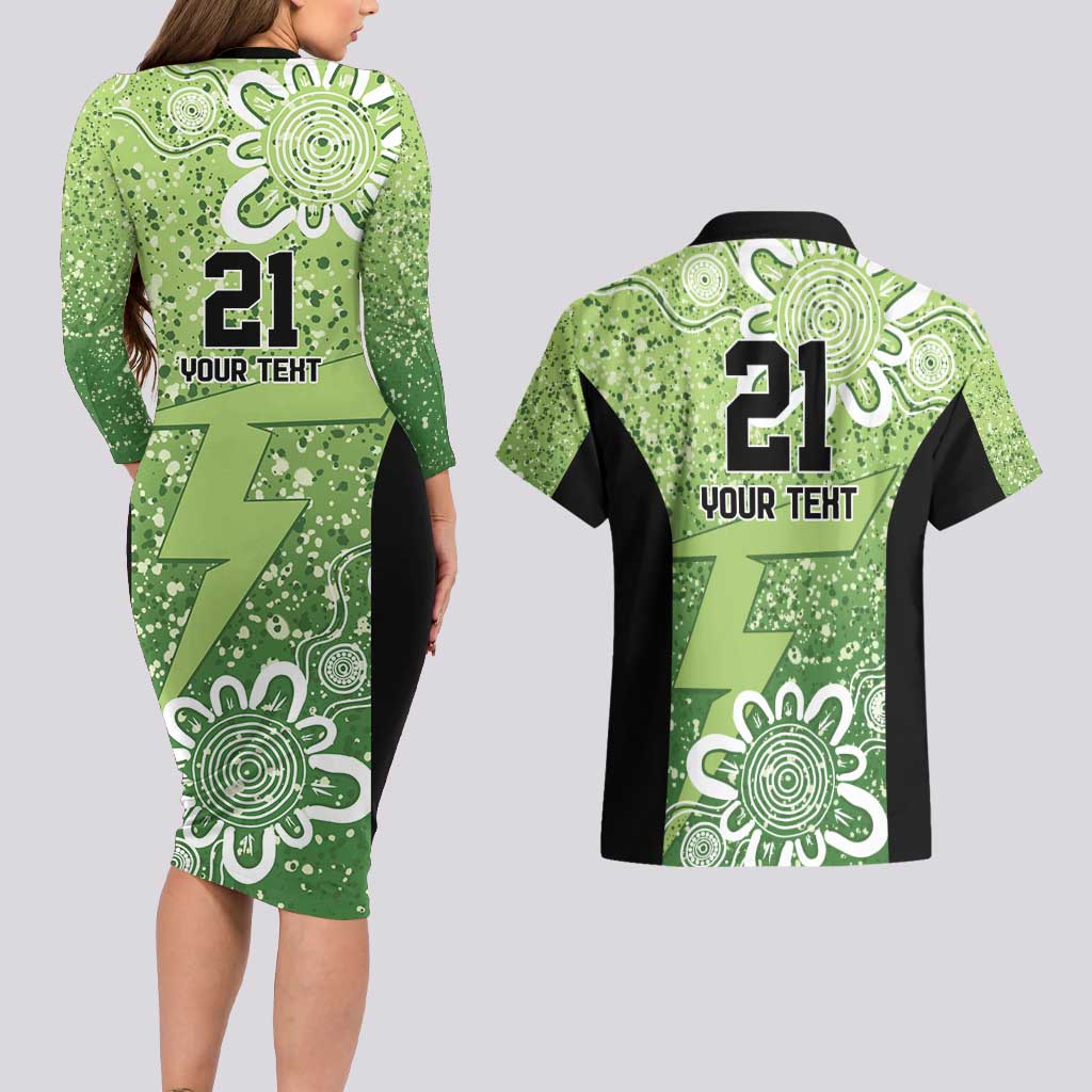 Australian Thunder Cricket Custom Couples Matching Long Sleeve Bodycon Dress and Hawaiian Shirt Minimalism Aboriginal