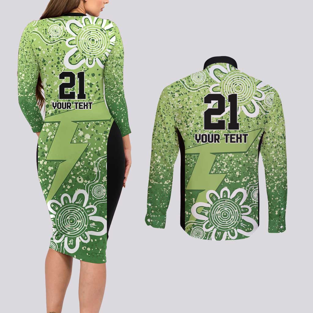 Australian Thunder Cricket Custom Couples Matching Long Sleeve Bodycon Dress and Long Sleeve Button Shirt Minimalism Aboriginal
