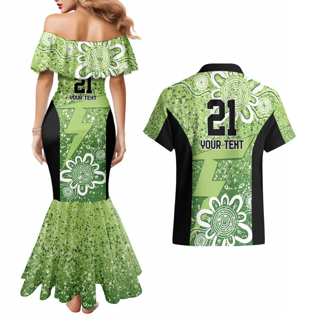 Australian Thunder Cricket Custom Couples Matching Mermaid Dress and Hawaiian Shirt Minimalism Aboriginal