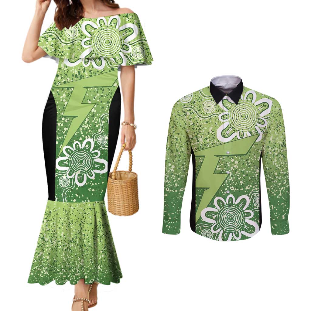 Australian Thunder Cricket Custom Couples Matching Mermaid Dress and Long Sleeve Button Shirt Minimalism Aboriginal
