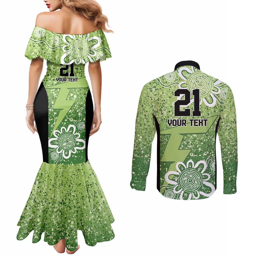Australian Thunder Cricket Custom Couples Matching Mermaid Dress and Long Sleeve Button Shirt Minimalism Aboriginal