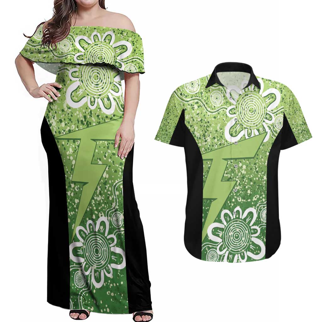 Australian Thunder Cricket Custom Couples Matching Off Shoulder Maxi Dress and Hawaiian Shirt Minimalism Aboriginal