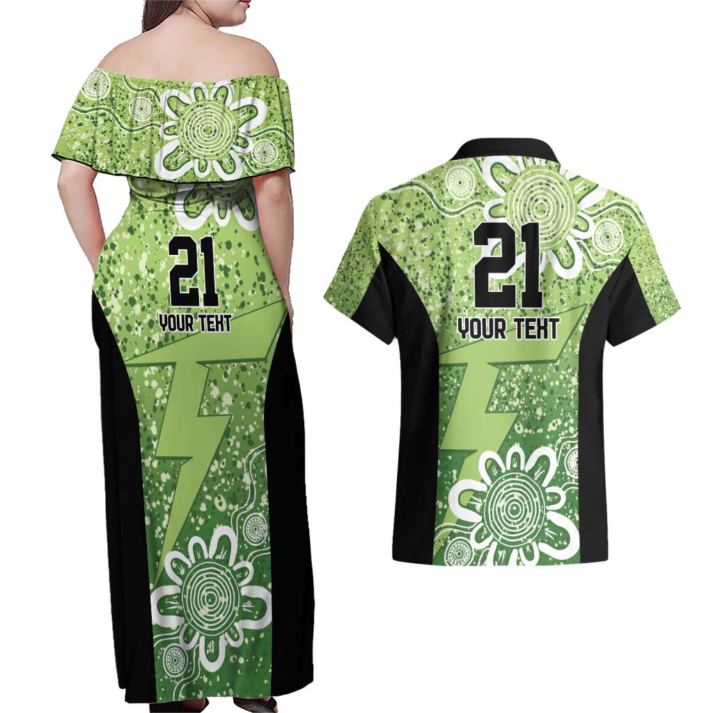 Australian Thunder Cricket Custom Couples Matching Off Shoulder Maxi Dress and Hawaiian Shirt Minimalism Aboriginal
