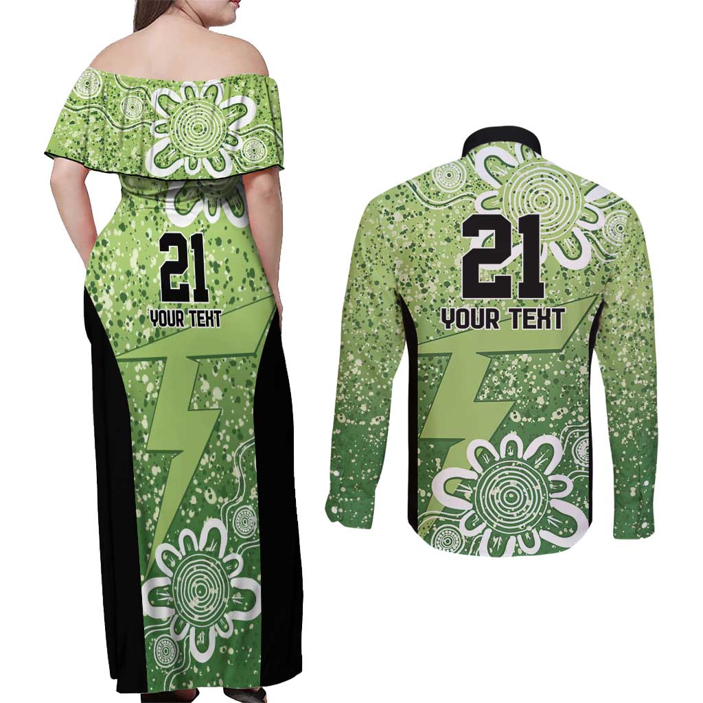 Australian Thunder Cricket Custom Couples Matching Off Shoulder Maxi Dress and Long Sleeve Button Shirt Minimalism Aboriginal