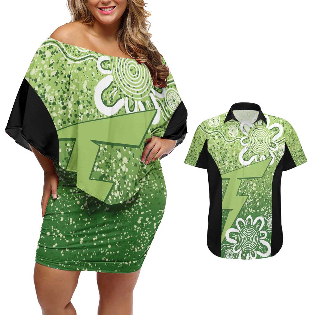Australian Thunder Cricket Custom Couples Matching Off Shoulder Short Dress and Hawaiian Shirt Minimalism Aboriginal