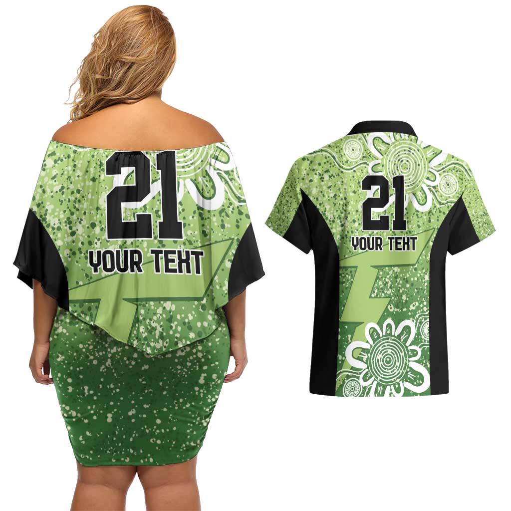 Australian Thunder Cricket Custom Couples Matching Off Shoulder Short Dress and Hawaiian Shirt Minimalism Aboriginal