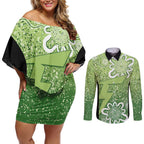 Australian Thunder Cricket Custom Couples Matching Off Shoulder Short Dress and Long Sleeve Button Shirt Minimalism Aboriginal