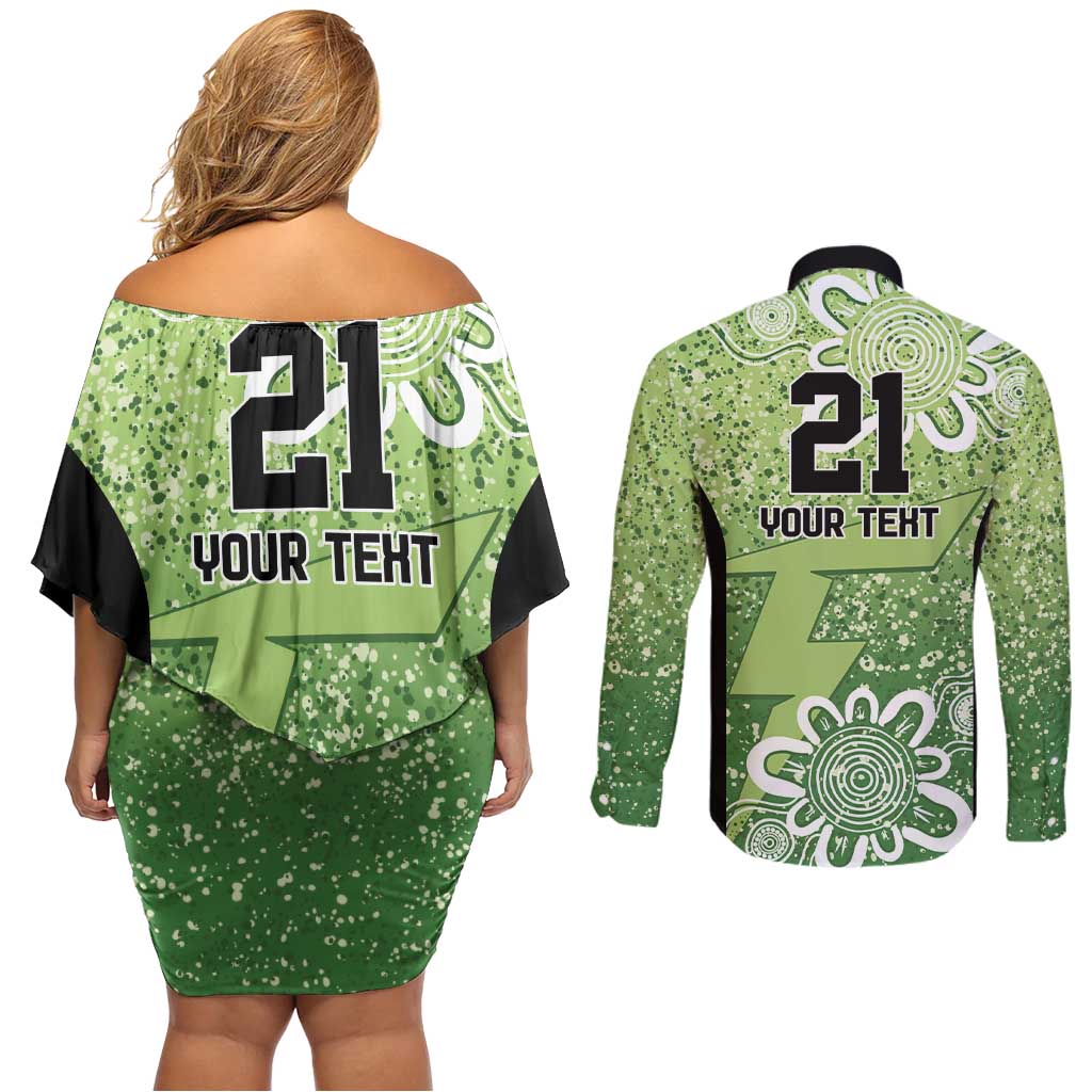 Australian Thunder Cricket Custom Couples Matching Off Shoulder Short Dress and Long Sleeve Button Shirt Minimalism Aboriginal