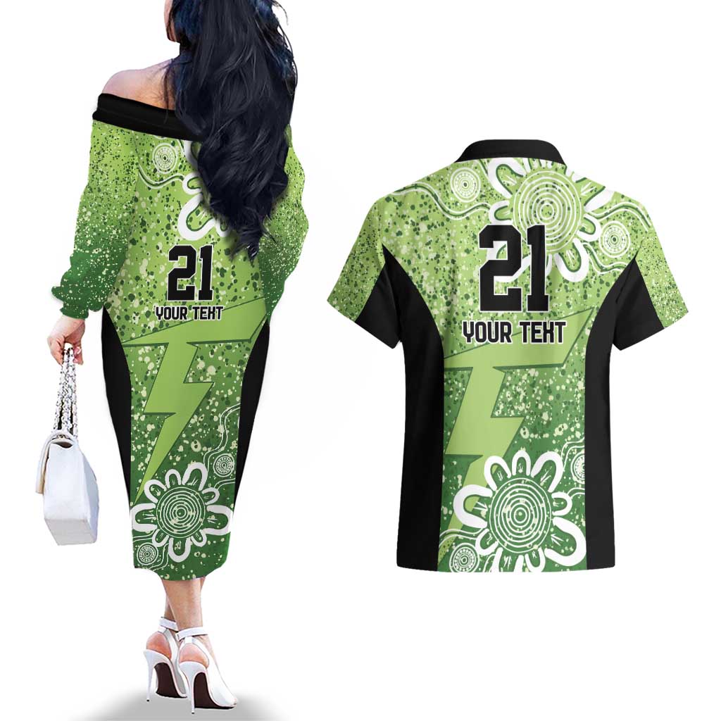 Australian Thunder Cricket Custom Couples Matching Off The Shoulder Long Sleeve Dress and Hawaiian Shirt Minimalism Aboriginal