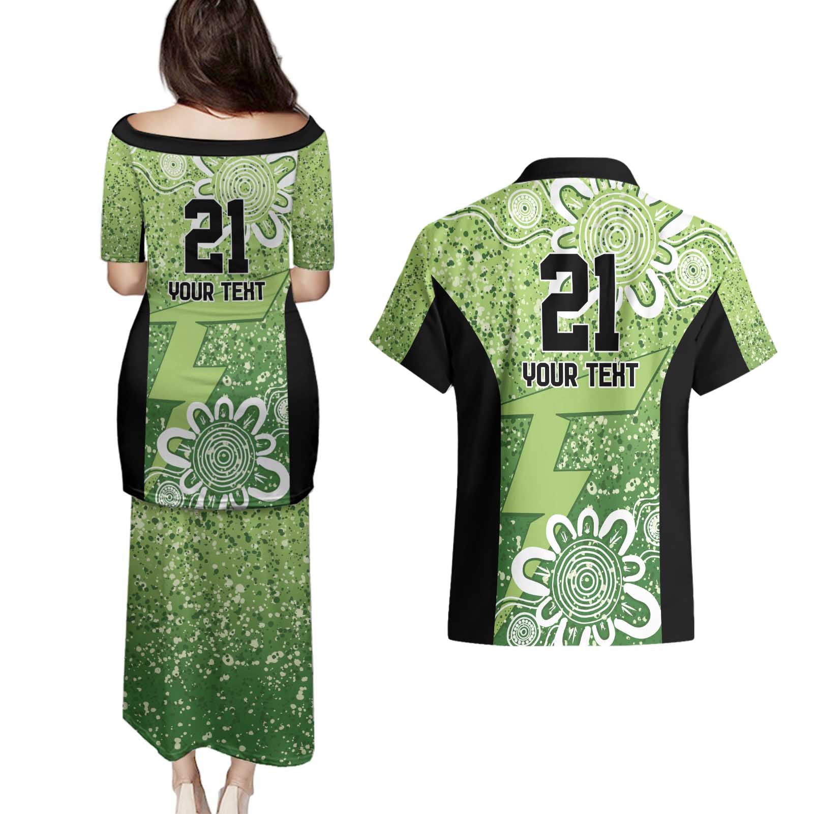 Australian Thunder Cricket Custom Couples Matching Puletasi and Hawaiian Shirt Minimalism Aboriginal