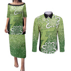 Australian Thunder Cricket Custom Couples Matching Puletasi and Long Sleeve Button Shirt Minimalism Aboriginal