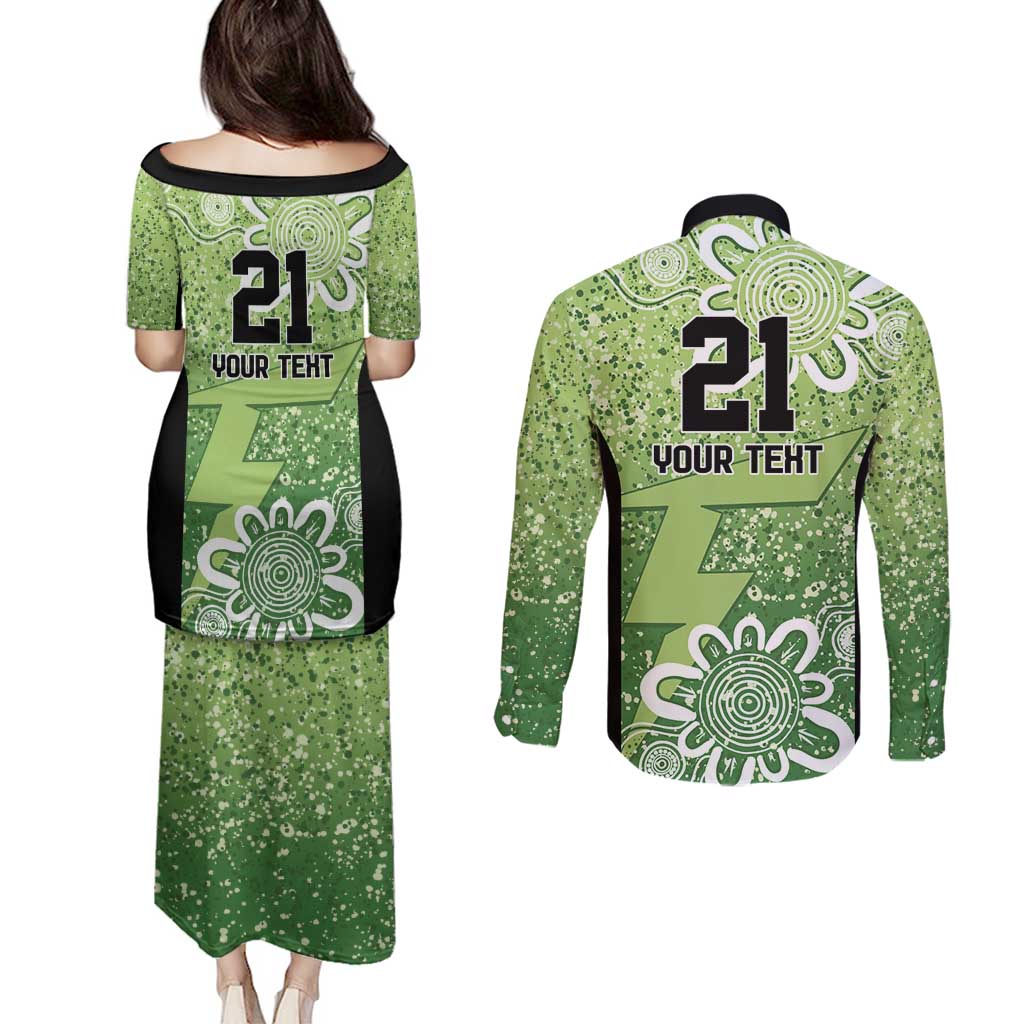Australian Thunder Cricket Custom Couples Matching Puletasi and Long Sleeve Button Shirt Minimalism Aboriginal