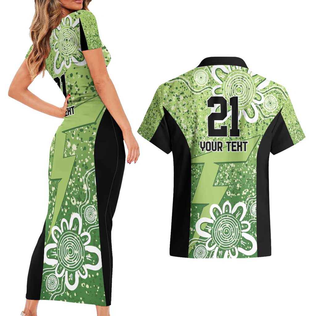 Australian Thunder Cricket Custom Couples Matching Short Sleeve Bodycon Dress and Hawaiian Shirt Minimalism Aboriginal