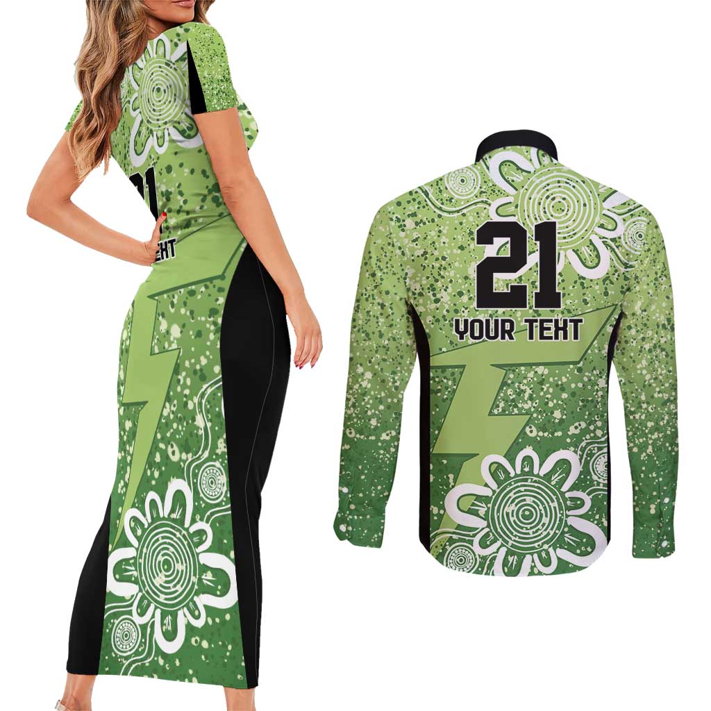 Australian Thunder Cricket Custom Couples Matching Short Sleeve Bodycon Dress and Long Sleeve Button Shirt Minimalism Aboriginal