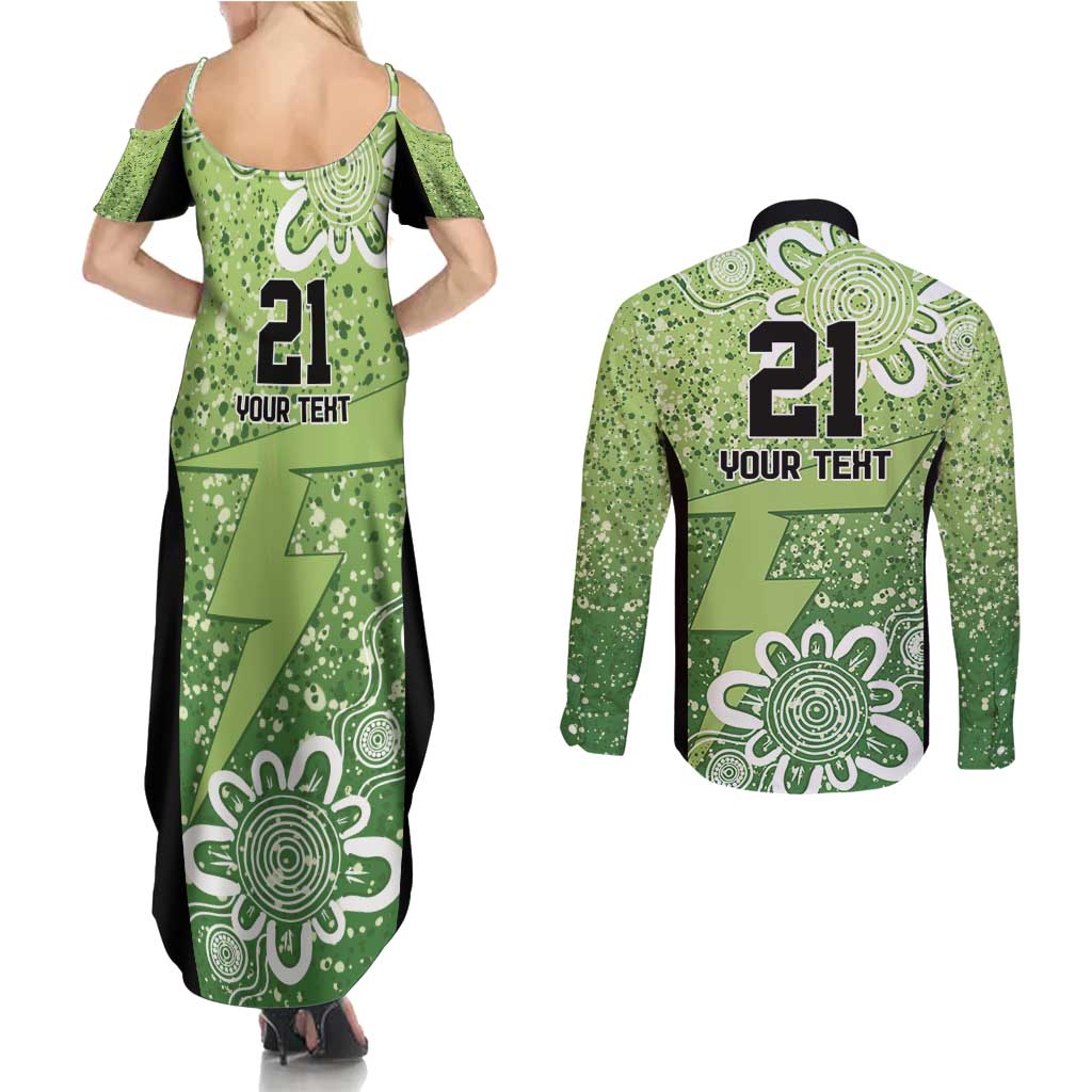 Australian Thunder Cricket Custom Couples Matching Summer Maxi Dress and Long Sleeve Button Shirt Minimalism Aboriginal