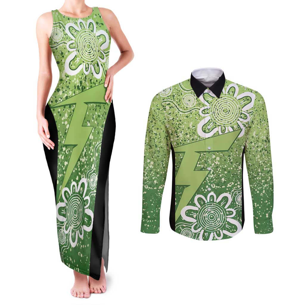 Australian Thunder Cricket Custom Couples Matching Tank Maxi Dress and Long Sleeve Button Shirt Minimalism Aboriginal