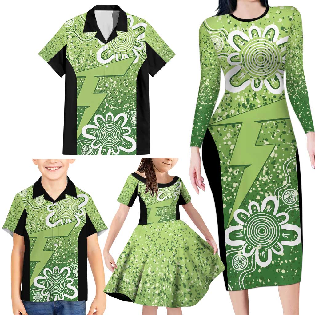 Australian Thunder Cricket Custom Family Matching Long Sleeve Bodycon Dress and Hawaiian Shirt Minimalism Aboriginal