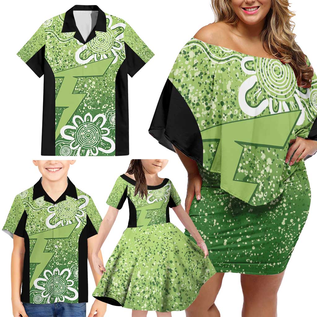 Australian Thunder Cricket Custom Family Matching Off Shoulder Short Dress and Hawaiian Shirt Minimalism Aboriginal