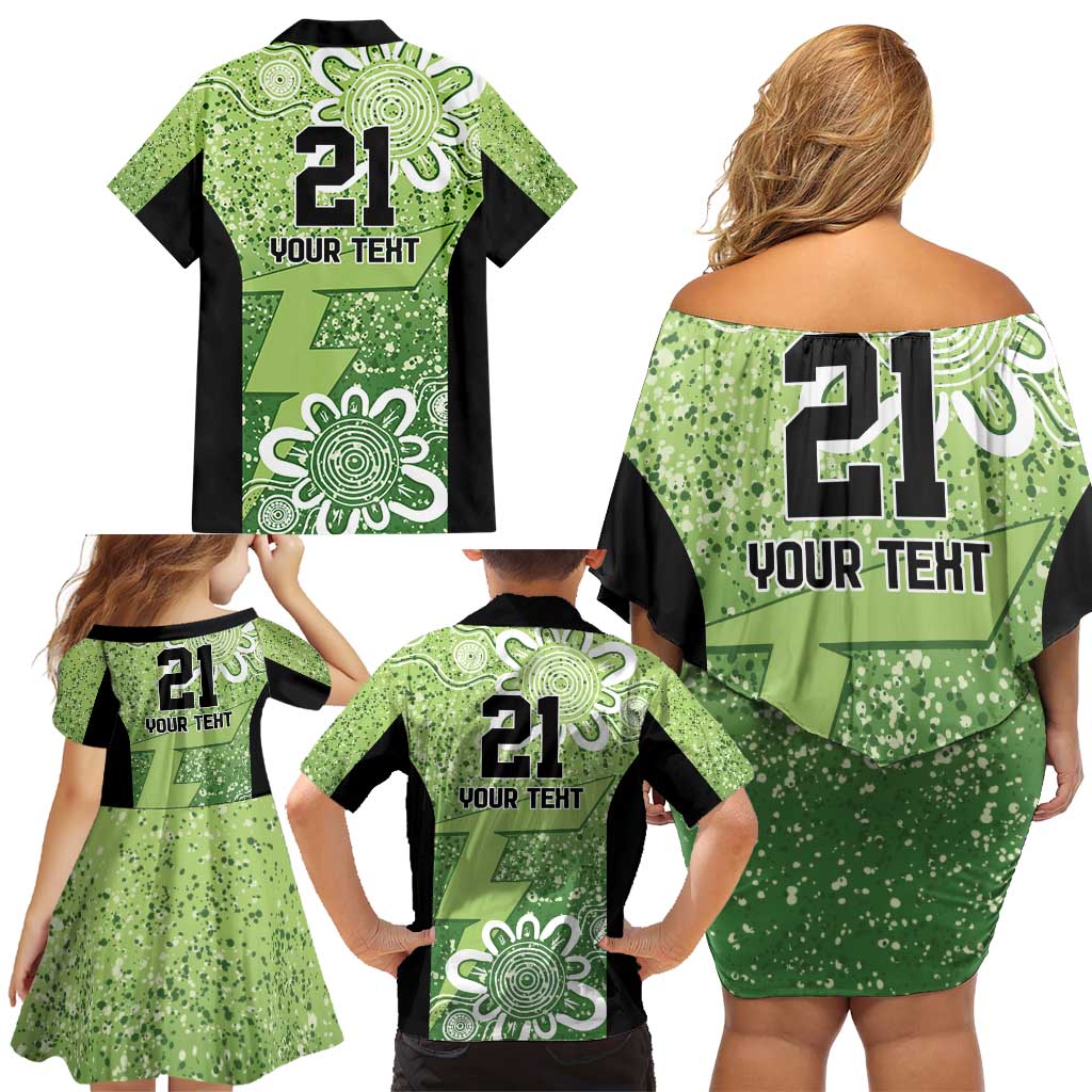 Australian Thunder Cricket Custom Family Matching Off Shoulder Short Dress and Hawaiian Shirt Minimalism Aboriginal