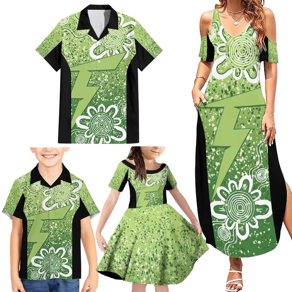 Australian Thunder Cricket Custom Family Matching Summer Maxi Dress and Hawaiian Shirt Minimalism Aboriginal