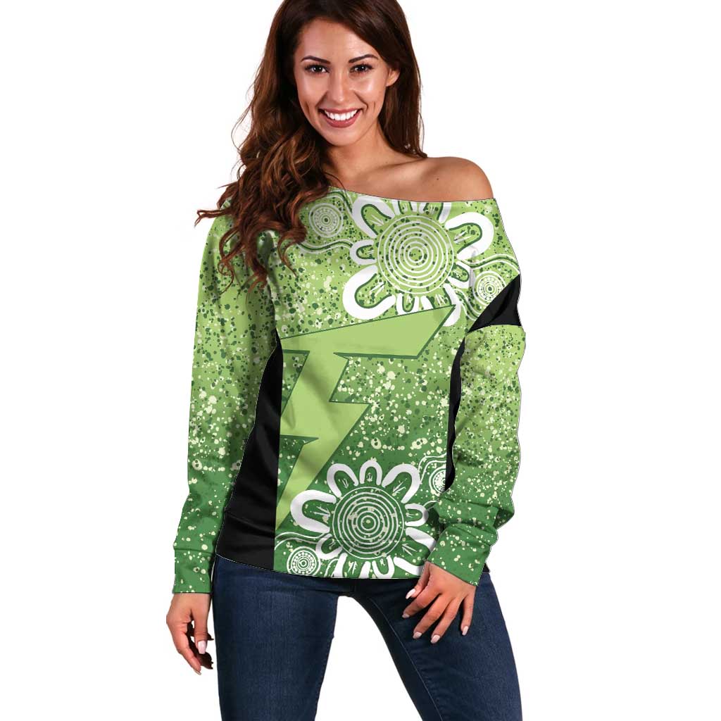 Australian Thunder Cricket Custom Off Shoulder Sweater Minimalism Aboriginal
