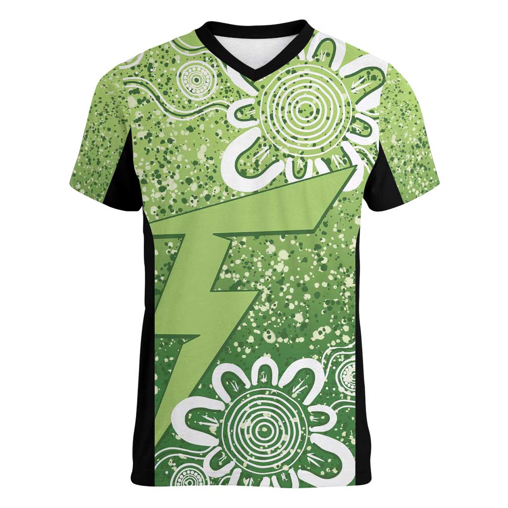Australian Thunder Cricket Custom Women V-Neck T-Shirt Minimalism Aboriginal
