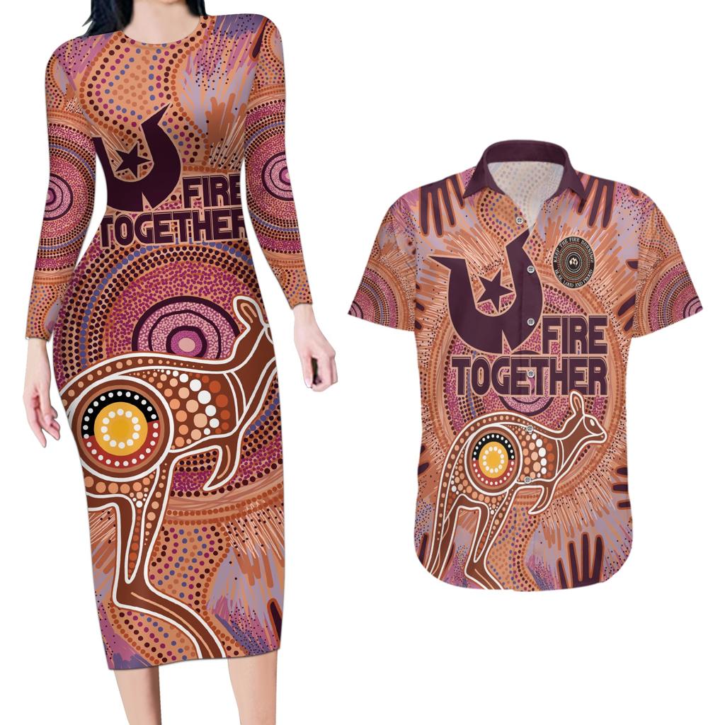 Fire Together NAIDOC 2024 Couples Matching Long Sleeve Bodycon Dress and Hawaiian Shirt Indigenous Cultural Spirit