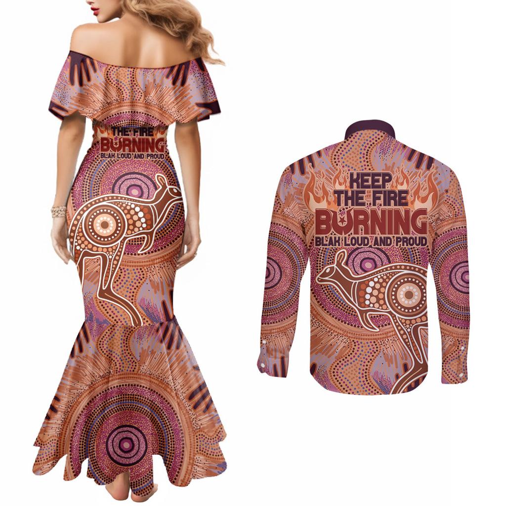 Fire Together NAIDOC 2024 Couples Matching Mermaid Dress and Long Sleeve Button Shirt Indigenous Cultural Spirit